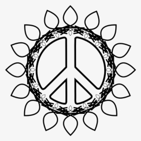 Peace Symbol Peace Sign Flower 73 Black White Line, HD Png Download, Free Download