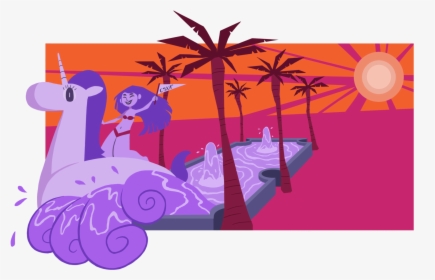 A Girl Riding A Unicorn Floatie Rides A Wave Coming, HD Png Download, Free Download