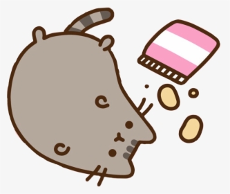 Pusheen Cat Kitty Chips Lazy Food Potato Gray Nom Cute, HD Png Download, Free Download