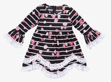 Black Floral Lace Trim A-line Dress , Png Download, Transparent Png, Free Download