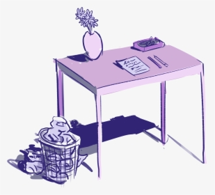 Purple Drawing Of A Desk With A Filled Waste Basket, HD Png Download, Free Download