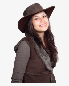 Smiling Cowgirl Woman Wearing Cowboy Hat Png Image - Girl Wearing Cowboy Hat, Transparent Png, Free Download