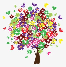 Tree With Butterflies - Vector Tree Art Png, Transparent Png, Free Download
