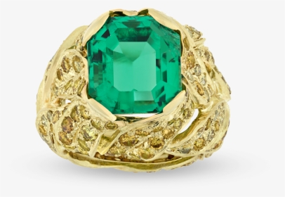 Untreated Colombian Emerald Ring By Fred Leighton, - Big Gold Emerald Rings Mens, HD Png Download, Free Download