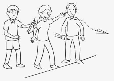 Three People Flying Their Airplanes In A Paper-plane - Line Art, HD Png Download, Free Download