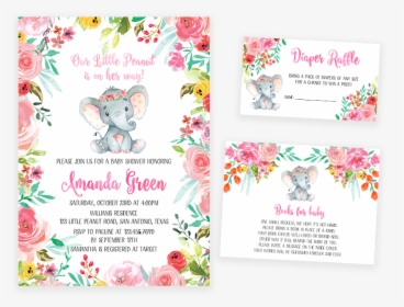 Colorful Floral Elephant Baby Shower Invitation Pack, HD Png Download, Free Download