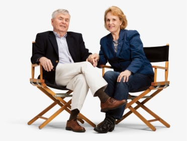 Happy Elderly Couple Sitting In Directors Chairs, HD Png Download, Free Download
