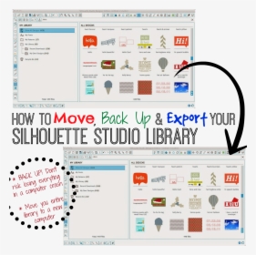 Silhouette Studio, Library, Move, Back Up, Export,, HD Png Download, Free Download