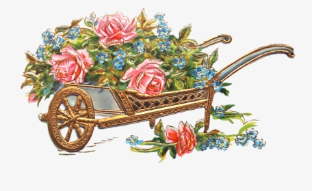 Flowers, Wheelbarrow, Gold, Roses, Pansy, Isolated, HD Png Download, Free Download
