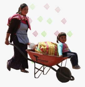 Mother Pushing Child In Wheelbarrow, HD Png Download, Free Download