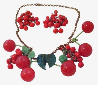 Vintage Bakelite Cherry Necklace Cluster Earrings Book, HD Png Download, Free Download