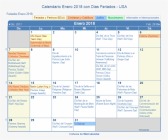 Calendario Estados Unidos Enero 2018 En Formato De, HD Png Download, Free Download