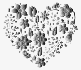 Grayscale Floral Heart No Background Clip Arts, HD Png Download, Free Download