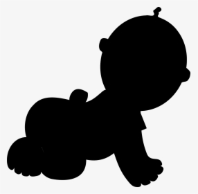 Black And White Silhouetted Baby Crawling In A Diaper, HD Png Download, Free Download