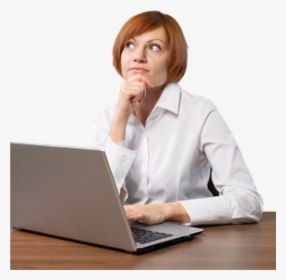 Woman On Laptop, Thinking With Hand On Chin, HD Png Download, Free Download