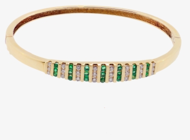14k Yellow Gold Emerald And Diamond Bangle, HD Png Download, Free Download