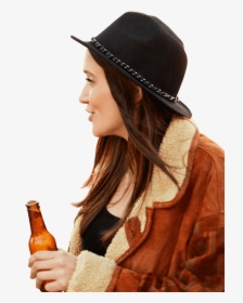 Girl Wearing Overalls And Smiling While Holding A Beer - Girl, HD Png Download, Free Download