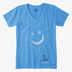 Women"s Smiley Face Moon Crusher Vee - Life Is Good Shirt Dragonfly Teal, HD Png Download, Free Download