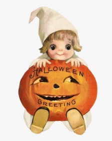 Cute Child With Pumpkin Head - Vintage Halloween Cute Pumpkin, HD Png Download, Free Download