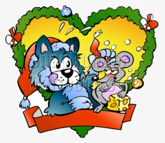 Christmas Fraim Cat & Mouse Wreath - Illustration, HD Png Download, Free Download