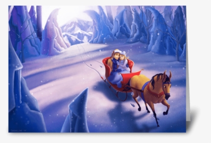 Winter Sleigh Ride Greeting Card - Painting, HD Png Download, Free Download