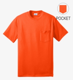 Safety Orange Short Sleeve Pocket T Shirt Front, HD Png Download, Free Download