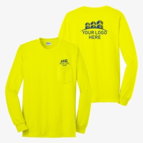 Safety Green Long Sleeve Pocket Tshirt With Custom, HD Png Download, Free Download