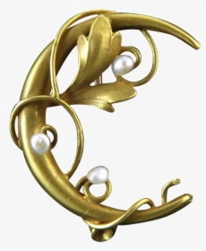 Victorian Art Nouveau Crescent Moon And Seed Pearl, HD Png Download, Free Download