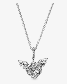Pavé Heart And Angel Wings Necklace, HD Png Download, Free Download