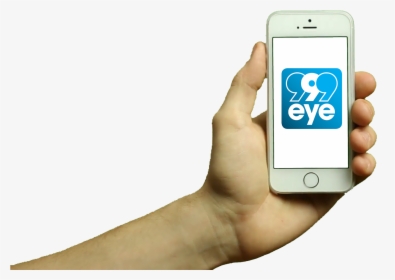 A Hand Holding A Phone With The 999eye Logo On The, HD Png Download, Free Download