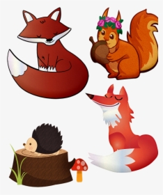 Fox, Forest Animals, Squirrel, Hedgehog, Animal, Forest, HD Png Download, Free Download