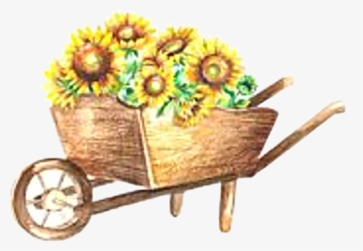 #watercolor #wheelbarrow #flowers #floral #sunflowers, HD Png Download, Free Download