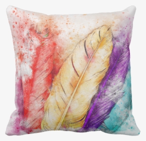 Colorful Watercolor Feathers Throw Pillow Jomazzle, HD Png Download, Free Download
