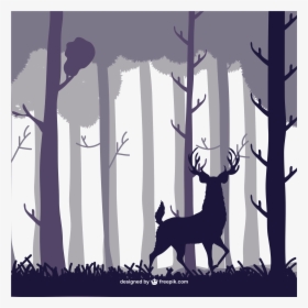 Deer Forest Silhouette Illustration - Tree Clipart Forest Silhouette, HD Png Download, Free Download