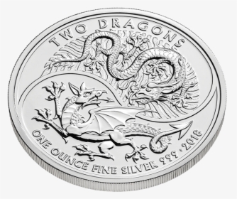Two Dragons 2018 1 Oz Silver Coin - 1 Oz Silver 2 Dragons 2018 Uk 2, HD Png Download, Free Download