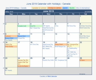 June 2019 Calendar With Holidays Canada - Holiday October 2019 Calendar, HD Png Download, Free Download