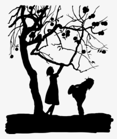Vintage, Kids, Children, Silhouette, Victorian, People - Apple Tree Silhouette Free Stock, HD Png Download, Free Download