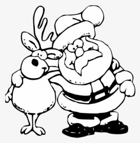 Reindeer Clipart Black And White Santa And Reindeer - Black And White Santa And Reindeer Clipart, HD Png Download, Free Download