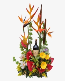Ramo De Flores Y Botella De Vino - Bouquet, HD Png Download, Free Download