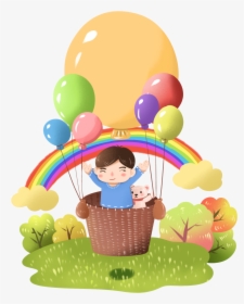 Niños Jugando Globo Aerostático Otoño Ilustración Creativa - صور منطاد للاطفال, HD Png Download, Free Download