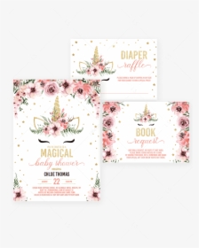 Unicorn Baby Shower Invitation Bundle Pink And Gold - Unicorn Baby Shower Invite, HD Png Download, Free Download