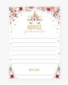Pink And Gold Unicorn Baby Shower Advice Cards By Littlesizzle - Baby Shower Would She Rather, HD Png Download, Free Download