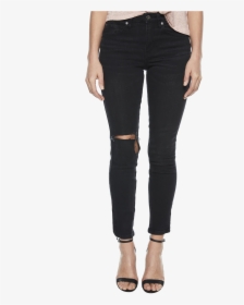 Ripped Giselle Jean In Colour Pewter - Seven For All Mankind The Mid Rise Skinny, HD Png Download, Free Download