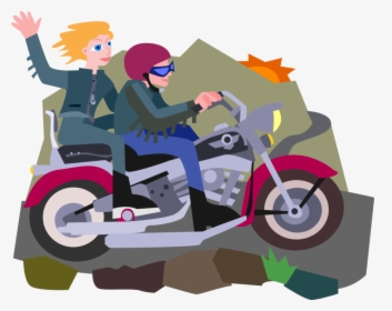 Vector Illustration Of Riders Ride Motorcycle Or Motorbike - Illustration, HD Png Download, Free Download