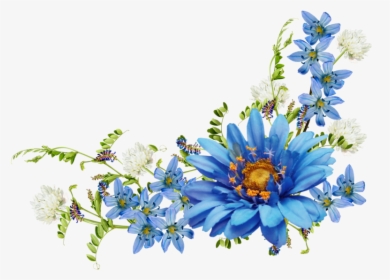 Wildflower Clipart Corner Border Flower - Blue Vintage Flowers Png, Transparent Png, Free Download