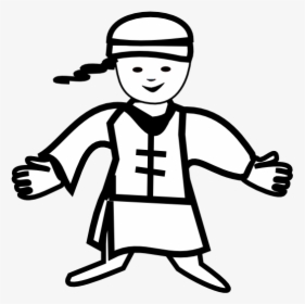 Chinese Boy Icon Black White Line Chinese New Year - Chinese People Black And White Clipart, HD Png Download, Free Download