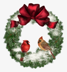 Christmas Wreath With Cardinals, HD Png Download, Free Download
