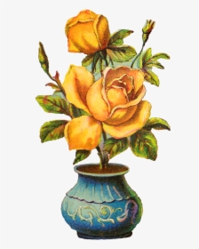 Antique Images Vintage Botanical Yellow Rose Digital - Flower With Pot Png In Hd, Transparent Png, Free Download