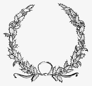 Holly Christmas Wreath Christmas Holly Decoration - Christmas Wreath Black And White, HD Png Download, Free Download