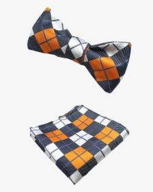 Grey, Orange & White Plaid Bow Tie And Pocket Square - Tartan, HD Png Download, Free Download